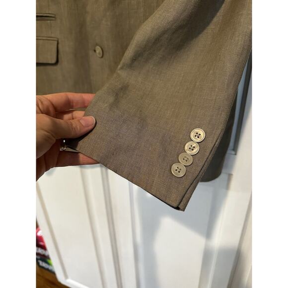 Calvin Klein 100% Linen Blazer 42R Extreme Slim Fit Beige Sport Coat Jacket - Picture 5 of 16